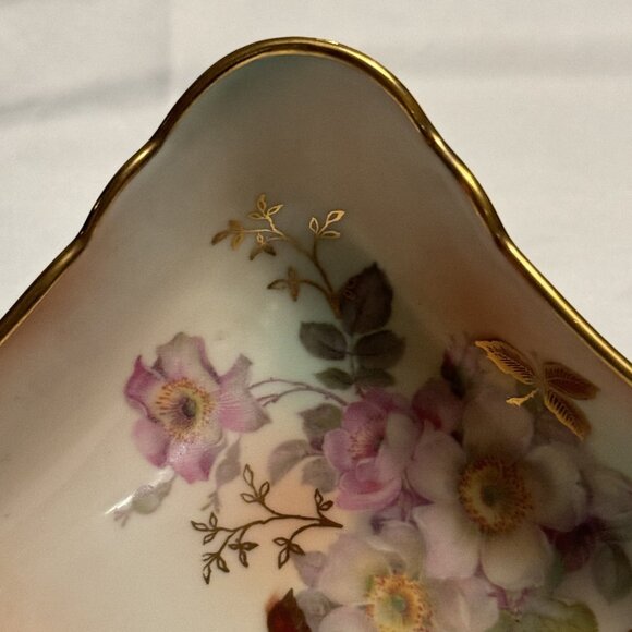 Vintage SCHUMANN ARZBERG Wild Rose Square Bowl Candy Trinket Dish Gold Trim - Picture 11 of 12